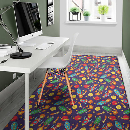 Space Rockets Pattern Print Area Rug