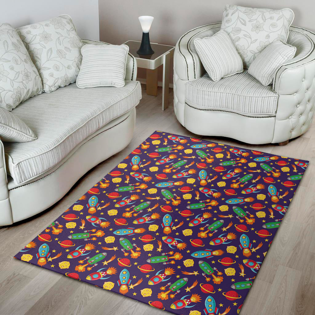 Space Rockets Pattern Print Area Rug