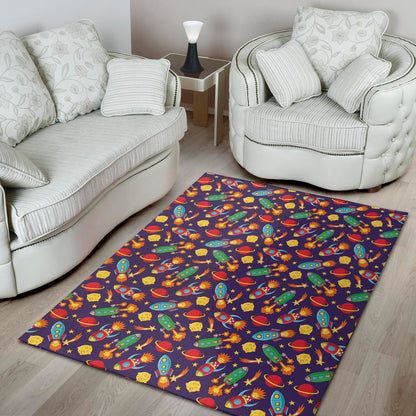 Space Rockets Pattern Print Area Rug
