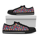 Space Rockets Pattern Print Black Low Top Shoes
