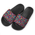 Space Rockets Pattern Print Black Slide Sandals