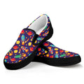 Space Rockets Pattern Print Black Slip On Sneakers