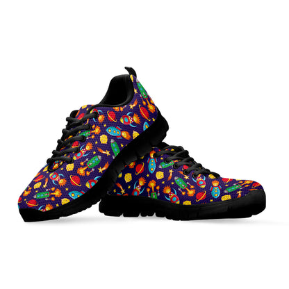 Space Rockets Pattern Print Black Sneakers