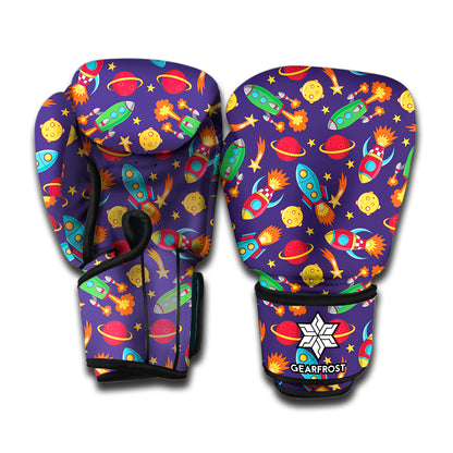 Space Rockets Pattern Print Boxing Gloves
