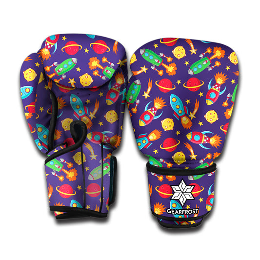 Space Rockets Pattern Print Boxing Gloves