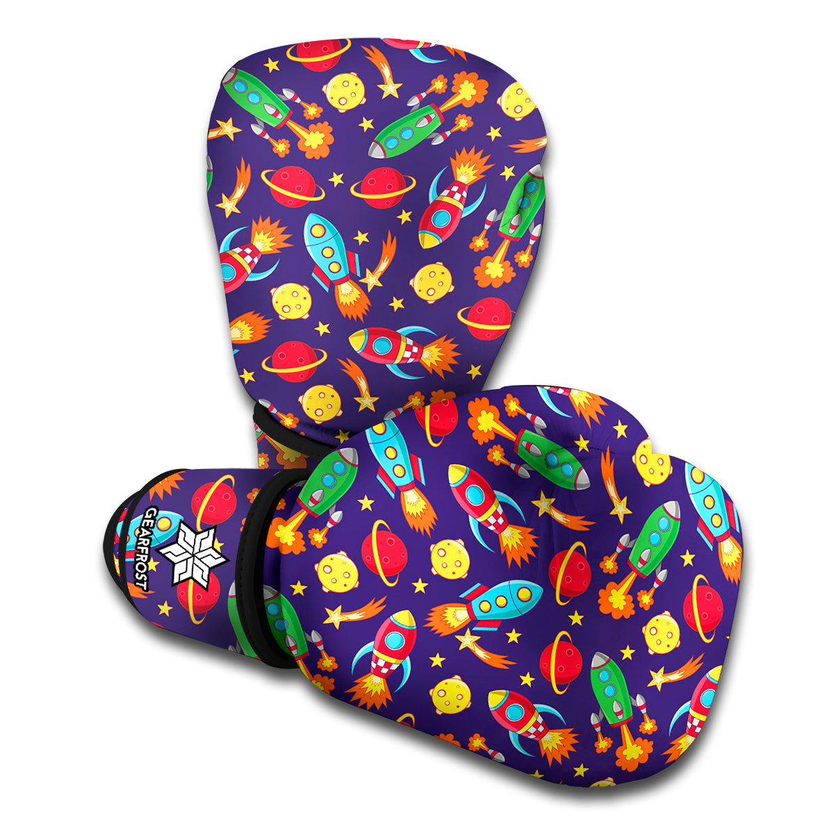 Space Rockets Pattern Print Boxing Gloves