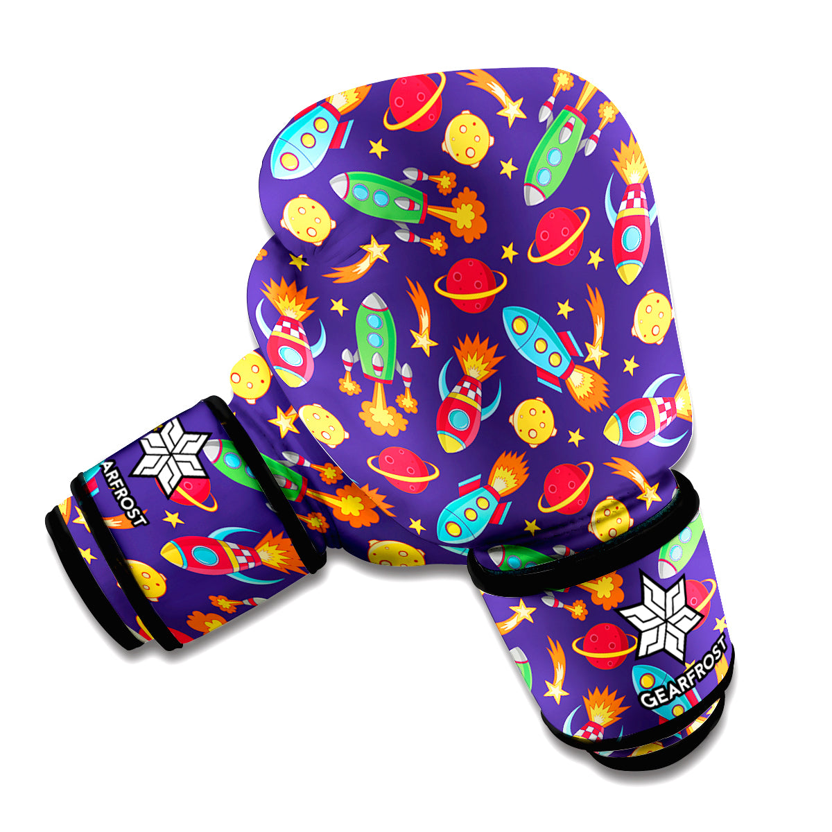 Space Rockets Pattern Print Boxing Gloves