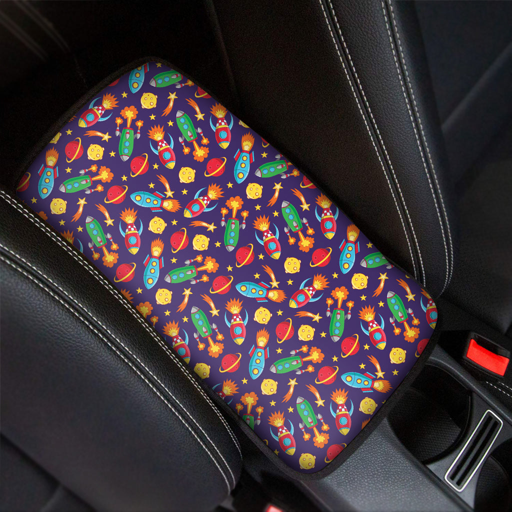 Space Rockets Pattern Print Car Center Console Cover