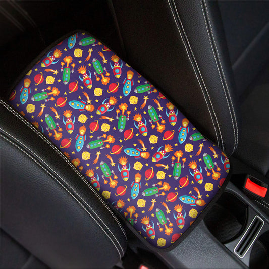 Space Rockets Pattern Print Car Center Console Cover