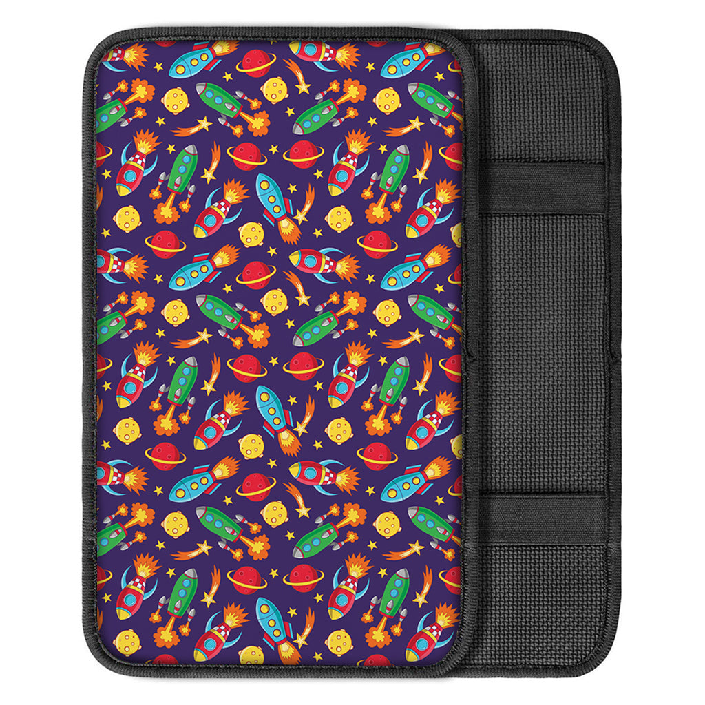 Space Rockets Pattern Print Car Center Console Cover