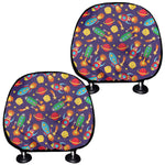 Space Rockets Pattern Print Car Headrest Covers