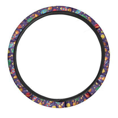 Space Rockets Pattern Print Car Steering Wheel Cover