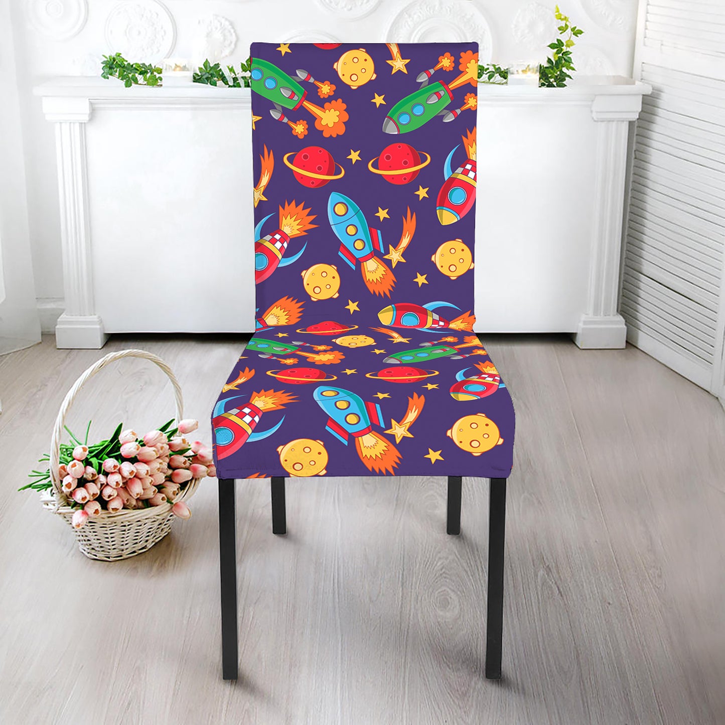 Space Rockets Pattern Print Dining Chair Slipcover
