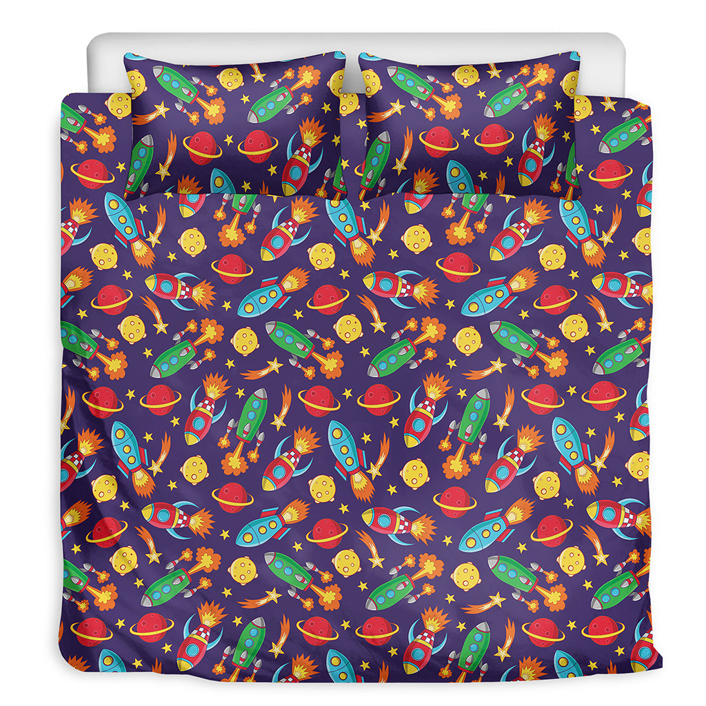 Space Rockets Pattern Print Duvet Cover Bedding Set