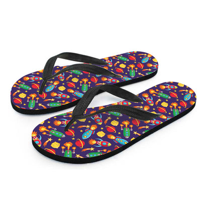 Space Rockets Pattern Print Flip Flops