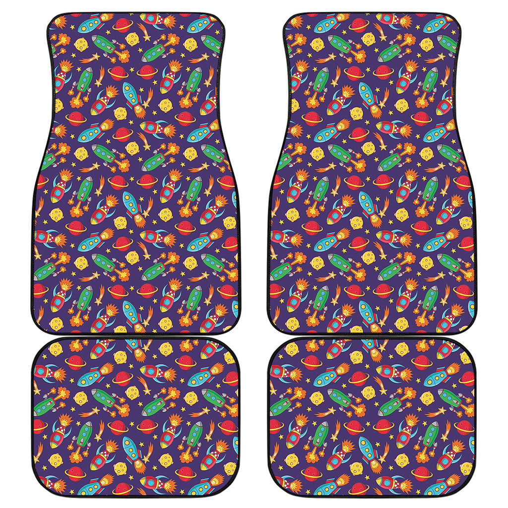 Space Rockets Pattern Print Front and Back Car Floor Mats