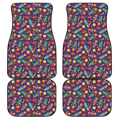 Space Rockets Pattern Print Front and Back Car Floor Mats