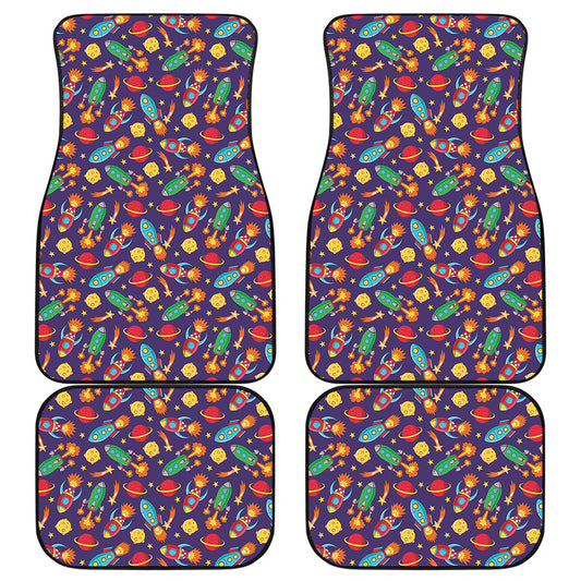 Space Rockets Pattern Print Front and Back Car Floor Mats