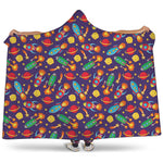 Space Rockets Pattern Print Hooded Blanket