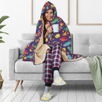 Space Rockets Pattern Print Hooded Blanket
