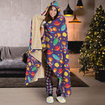 Space Rockets Pattern Print Hooded Blanket