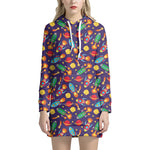Space Rockets Pattern Print Hoodie Dress
