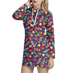 Space Rockets Pattern Print Hoodie Dress