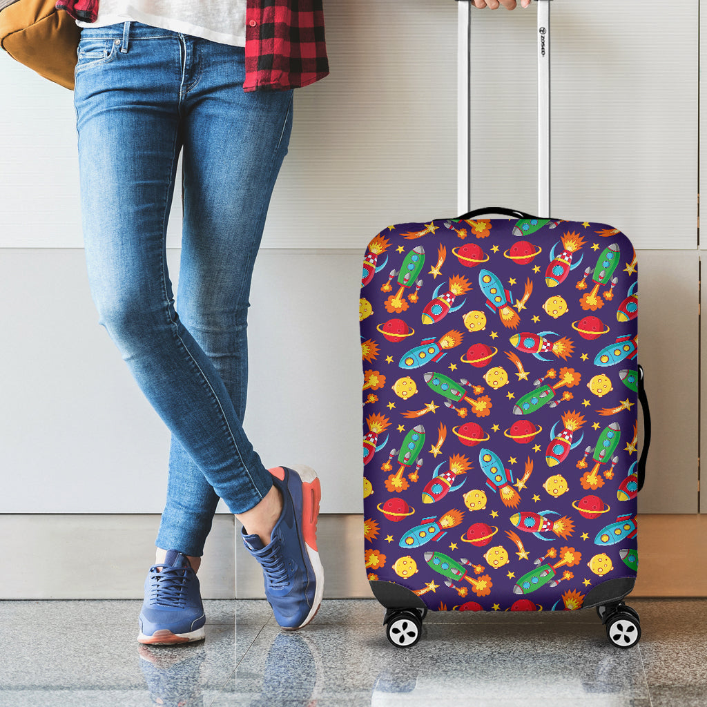 Space Rockets Pattern Print Luggage Cover