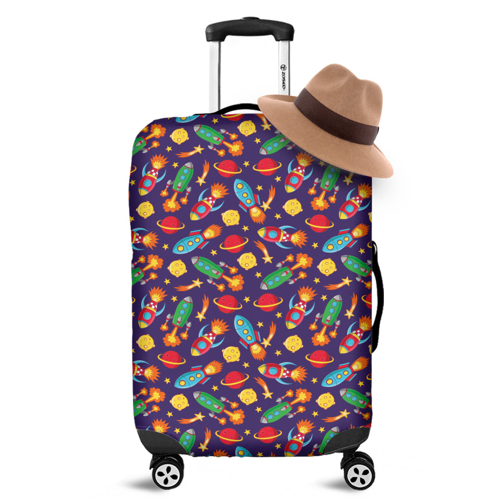 Space Rockets Pattern Print Luggage Cover