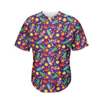 Space Rockets Pattern Print Men's Baseball Jersey
