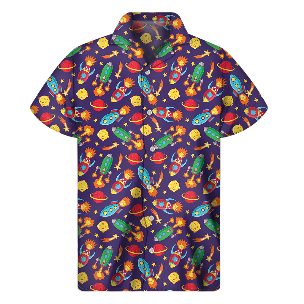 Space Rockets Pattern Print Men's Short Sleeve Shirt