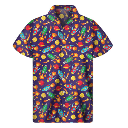 Space Rockets Pattern Print Men's Short Sleeve Shirt