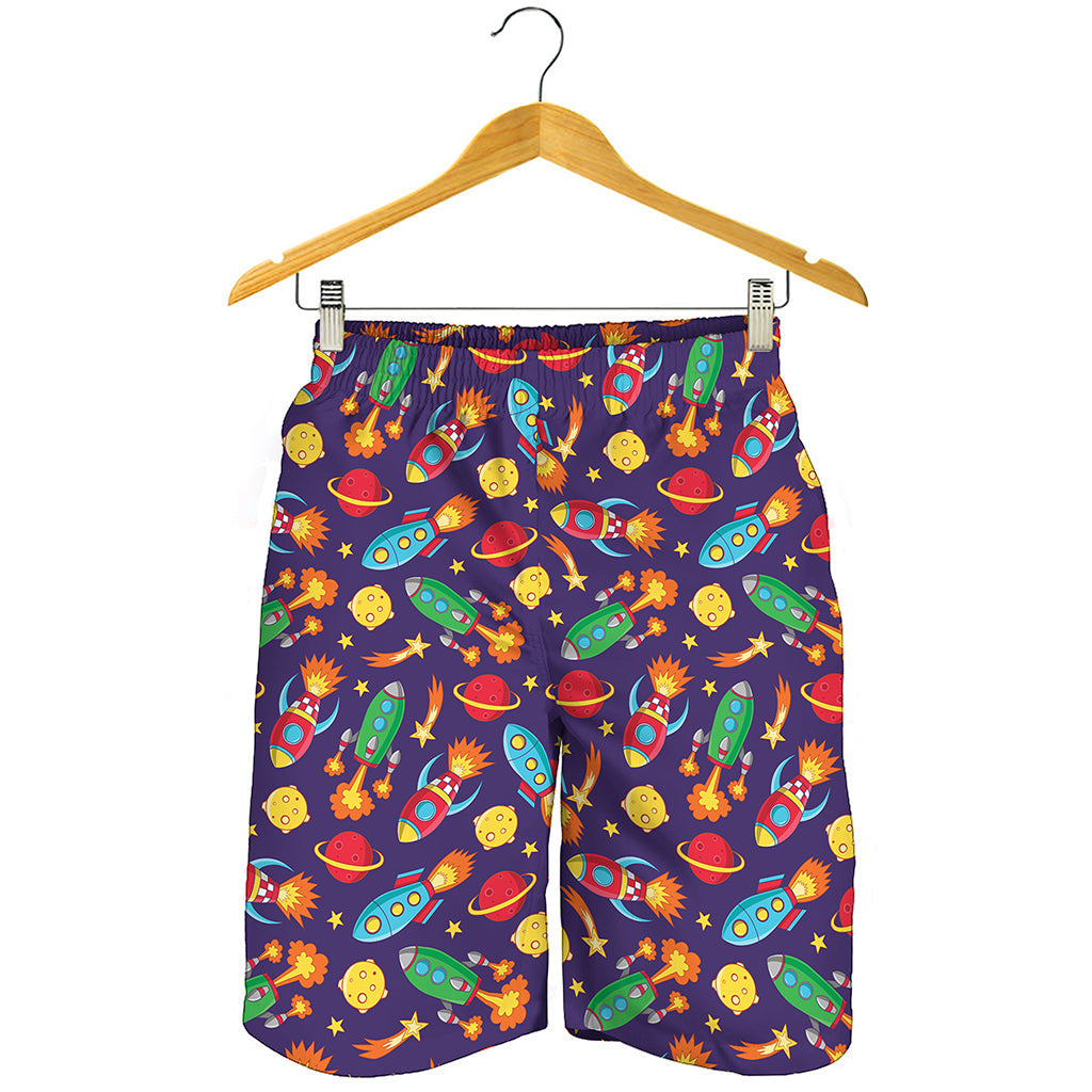 Space Rockets Pattern Print Men's Shorts