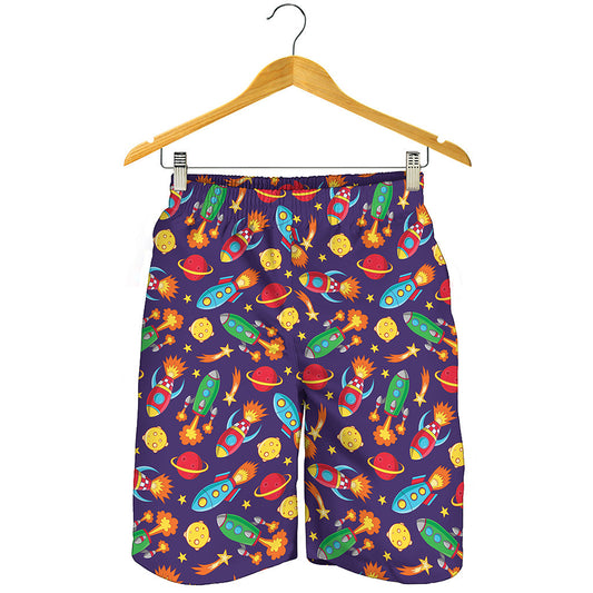 Space Rockets Pattern Print Men's Shorts