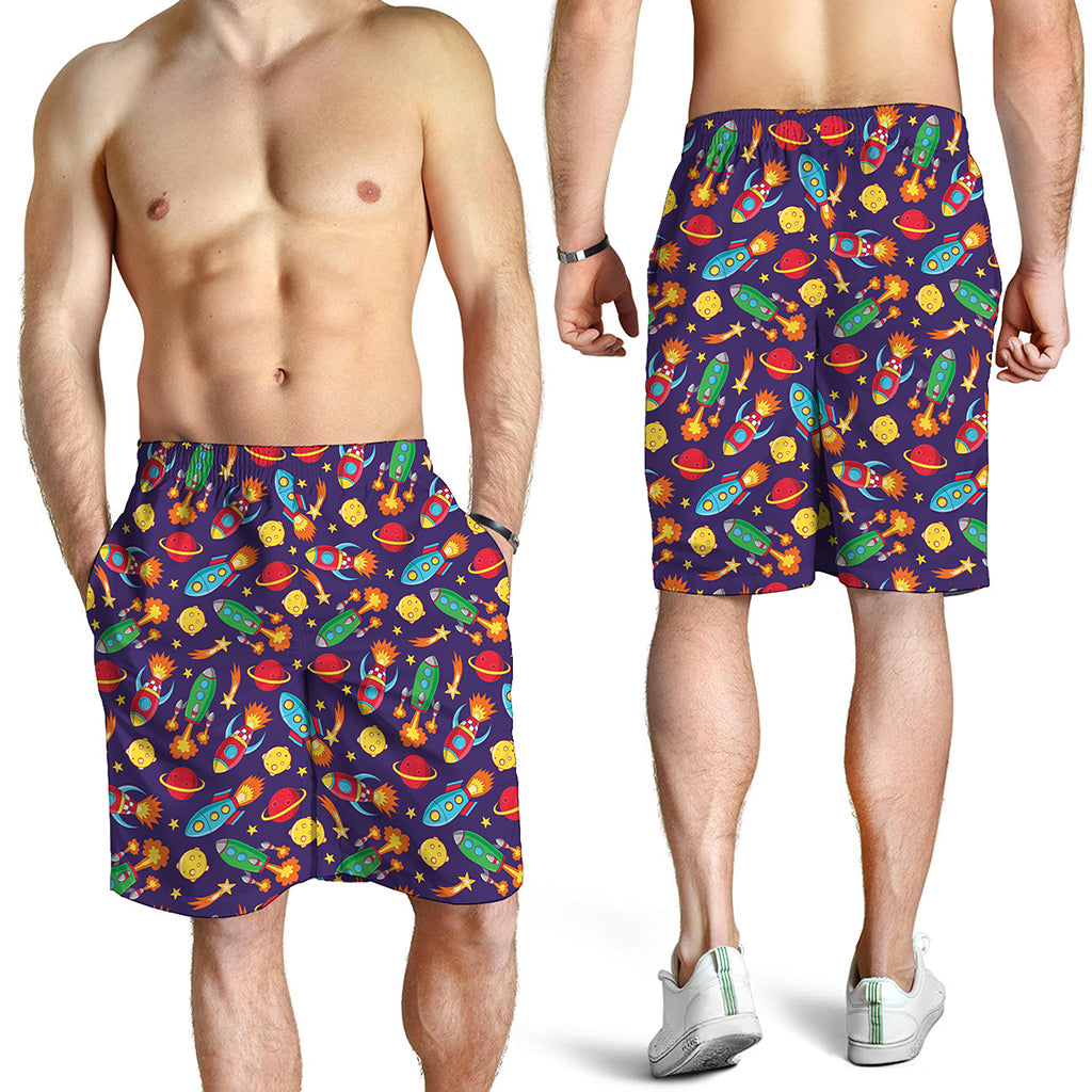 Space Rockets Pattern Print Men's Shorts
