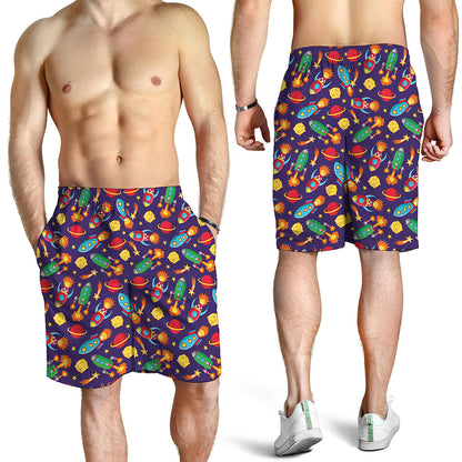 Space Rockets Pattern Print Men's Shorts