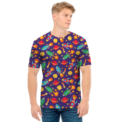 Space Rockets Pattern Print Men's T-Shirt