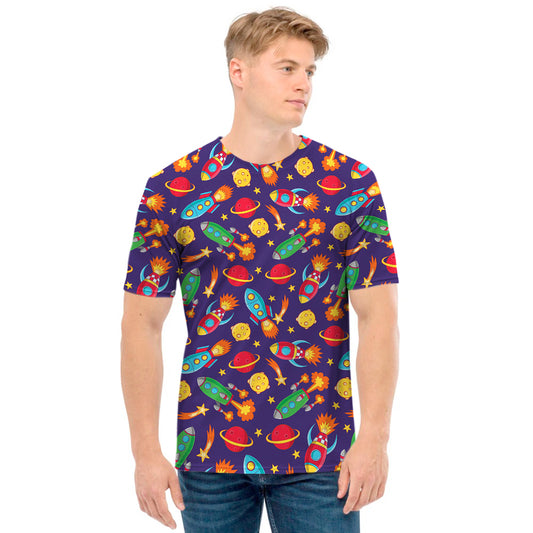 Space Rockets Pattern Print Men's T-Shirt