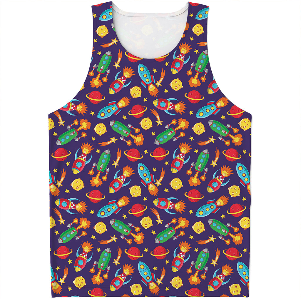 Space Rockets Pattern Print Men's Tank Top