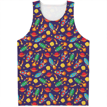 Space Rockets Pattern Print Men's Tank Top