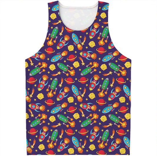 Space Rockets Pattern Print Men's Tank Top