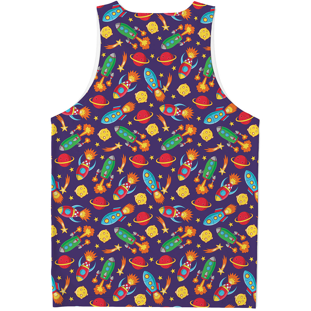 Space Rockets Pattern Print Men's Tank Top