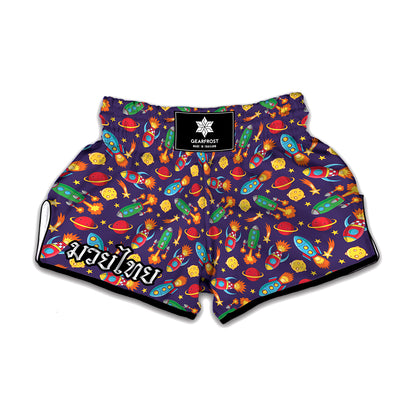 Space Rockets Pattern Print Muay Thai Boxing Shorts