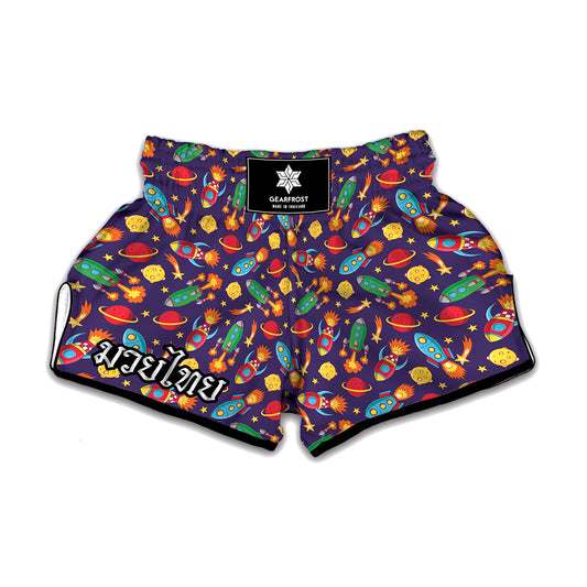 Space Rockets Pattern Print Muay Thai Boxing Shorts