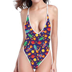 Space Rockets Pattern Print One Piece High Cut Swimsuit