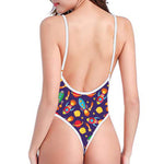 Space Rockets Pattern Print One Piece High Cut Swimsuit