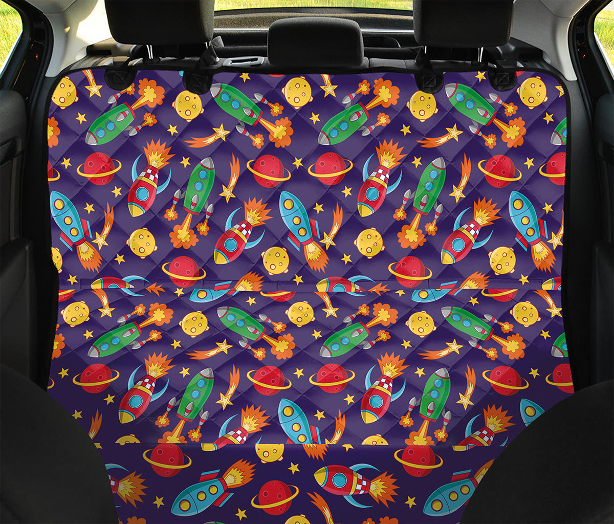 Space Rockets Pattern Print Pet Car Back Seat Cover
