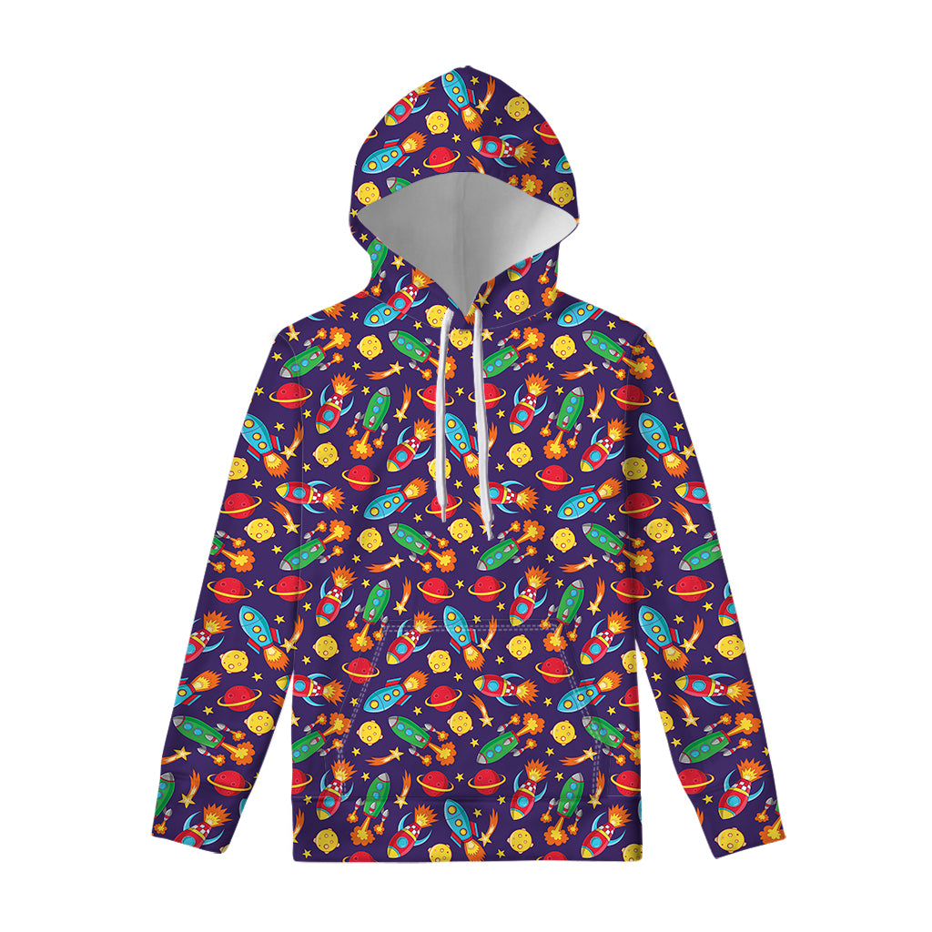 Space Rockets Pattern Print Pullover Hoodie