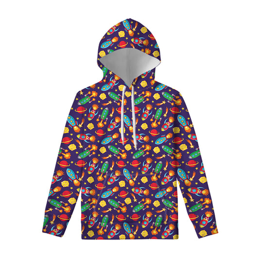 Space Rockets Pattern Print Pullover Hoodie