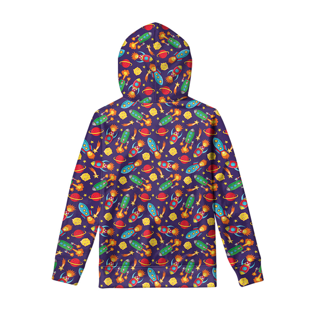 Space Rockets Pattern Print Pullover Hoodie